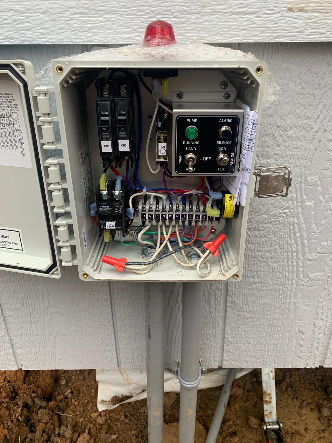 Pump/control panel wiring
